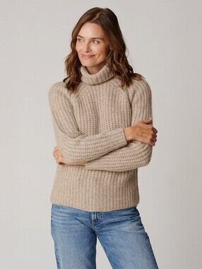 PACAS Tan Chunky Rib Knit Turtleneck Alpaca Wool Soft Cozy Sweater